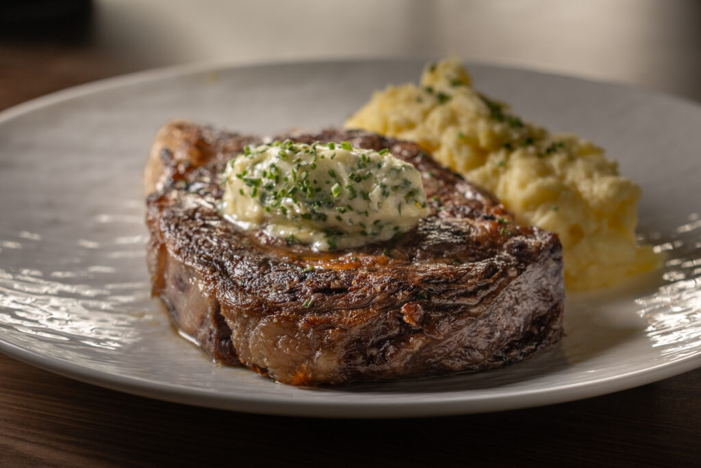 16oz prime ribeye steak cooked to order at Katerina Restaurant in San Antonio